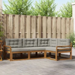 Meubelsets*vidaXL Buiten bankenset met kussen 4 pcs Natuurlijk en Lichtgrijs Naturel en lichtgrijs