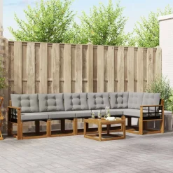 Buiten bankenset met kussen 7 pcs Natuurlijk en Lichtgrijs>vidaXL Clearance