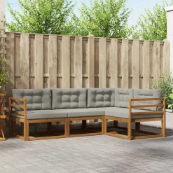 Meubelsets*vidaXL Buiten bankenset met kussen 4 pcs Natuurlijk en Lichtgrijs Naturel en lichtgrijs