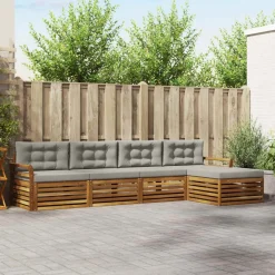 Meubelsets*vidaXL Buiten bankenset met kussen 5 pcs Natuurlijk en Lichtgrijs Naturel en lichtgrijs