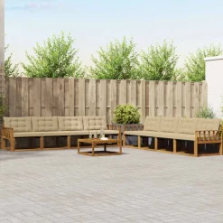 Meubelsets*vidaXL Buiten bankenset met kussen 9 pcs Natuurlijk en beige
