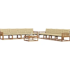 Meubelsets*vidaXL Buiten bankenset met kussen 9 pcs Natuurlijk en beige