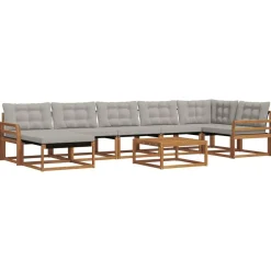 Meubelsets*vidaXL Buiten bankenset met kussen 8 pcs Natuurlijk en Lichtgrijs Naturel en lichtgrijs