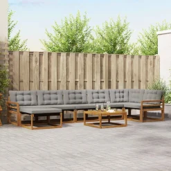Meubelsets*vidaXL Buiten bankenset met kussen 8 pcs Natuurlijk en Lichtgrijs Naturel en lichtgrijs