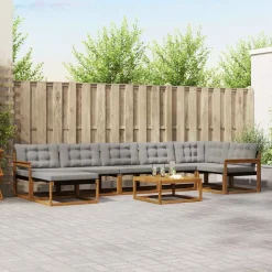 Buiten bankenset met kussen 8 pcs Natuurlijk en Lichtgrijs>vidaXL Best