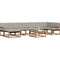 Buiten bankenset met kussen 8 pcs Natuurlijk en Lichtgrijs><noscript><img width=