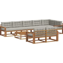 Meubelsets*vidaXL Buiten bankenset met kussen 9 pcs Natuurlijk en Lichtgrijs Naturel en lichtgrijs