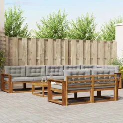 Meubelsets*vidaXL Buiten bankenset met kussen 9 pcs Natuurlijk en Lichtgrijs Naturel en lichtgrijs