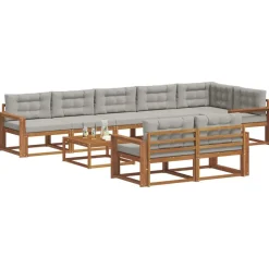 Meubelsets*vidaXL Buiten bankenset met kussen 9 pcs Natuurlijk en Lichtgrijs Naturel en lichtgrijs