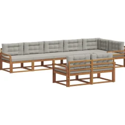 Buiten bankenset met kussen 8 pcs Natuurlijk en Lichtgrijs>vidaXL Hot