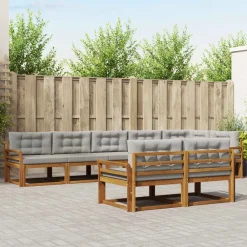 Buiten bankenset met kussen 8 pcs Natuurlijk en Lichtgrijs>vidaXL Hot