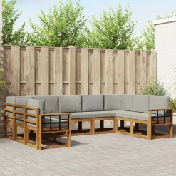 Meubelsets*vidaXL Buiten bankenset met kussen 9 pcs Natuurlijk en Lichtgrijs Naturel en lichtgrijs