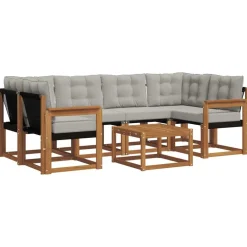 Buiten bankenset met kussen 7 pcs Natuurlijk en Lichtgrijs>vidaXL Clearance
