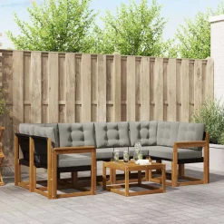 Buiten bankenset met kussen 7 pcs Natuurlijk en Lichtgrijs>vidaXL Clearance
