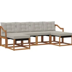 Buiten bankenset met kussen 6 pcs Natuurlijk en Lichtgrijs>vidaXL Best