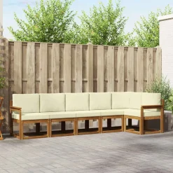 Buiten bankenset met kussen 6 pcs Natuurlijk en Crème>vidaXL Sale