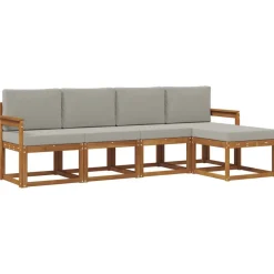 Meubelsets*vidaXL Buiten bankenset met kussen 5 pcs Natuurlijk en Lichtgrijs Naturel en lichtgrijs