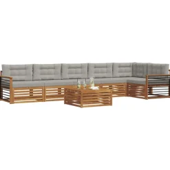 Buiten bankenset met kussen 7 pcs Natuurlijk en Lichtgrijs><noscript><img width=