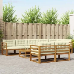 Meubelsets*vidaXL Buiten bankenset met kussen 9 pcs Natuurlijk en Crème Natuurlijk en cr&egrave;me