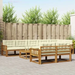 Buiten bankenset met kussen 9 pcs Natuurlijk en Crème>vidaXL Best