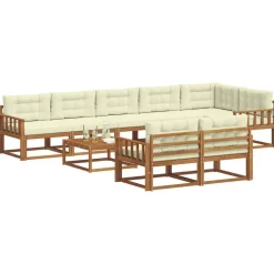 Buiten bankenset met kussen 9 pcs Natuurlijk en Crème><noscript><img width=