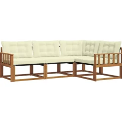 Buiten bankenset met kussen 4 pcs Natuurlijk en Crème>vidaXL Clearance