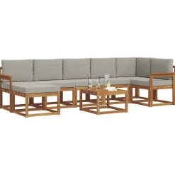 Meubelsets*vidaXL Buiten bankenset met kussen 8 pcs Natuurlijk en Lichtgrijs Naturel en lichtgrijs