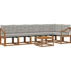 Buiten bankenset met kussen 7 pcs Natuurlijk en Lichtgrijs>vidaXL Discount