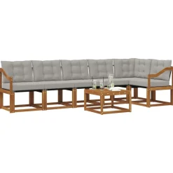 Buiten bankenset met kussen 7 pcs Natuurlijk en Lichtgrijs><noscript><img width=