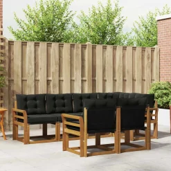 Buiten bankenset met kussen 7 pcs Natuurlijk en Zwart>vidaXL Hot