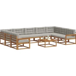 Buiten bankenset met kussen 10 pcs Natuurlijk en Lichtgrijs><noscript><img width=