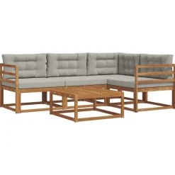 Meubelsets*vidaXL Buiten bankenset met kussen 5 pcs Natuurlijk en Lichtgrijs Naturel en lichtgrijs