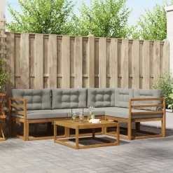 Meubelsets*vidaXL Buiten bankenset met kussen 5 pcs Natuurlijk en Lichtgrijs Naturel en lichtgrijs
