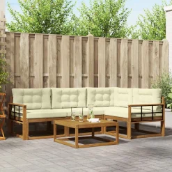 Buiten bankenset met kussen 5 pcs Natuurlijk en Crème>vidaXL Discount
