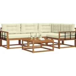 Buiten bankenset met kussen 5 pcs Natuurlijk en Crème><noscript><img width=