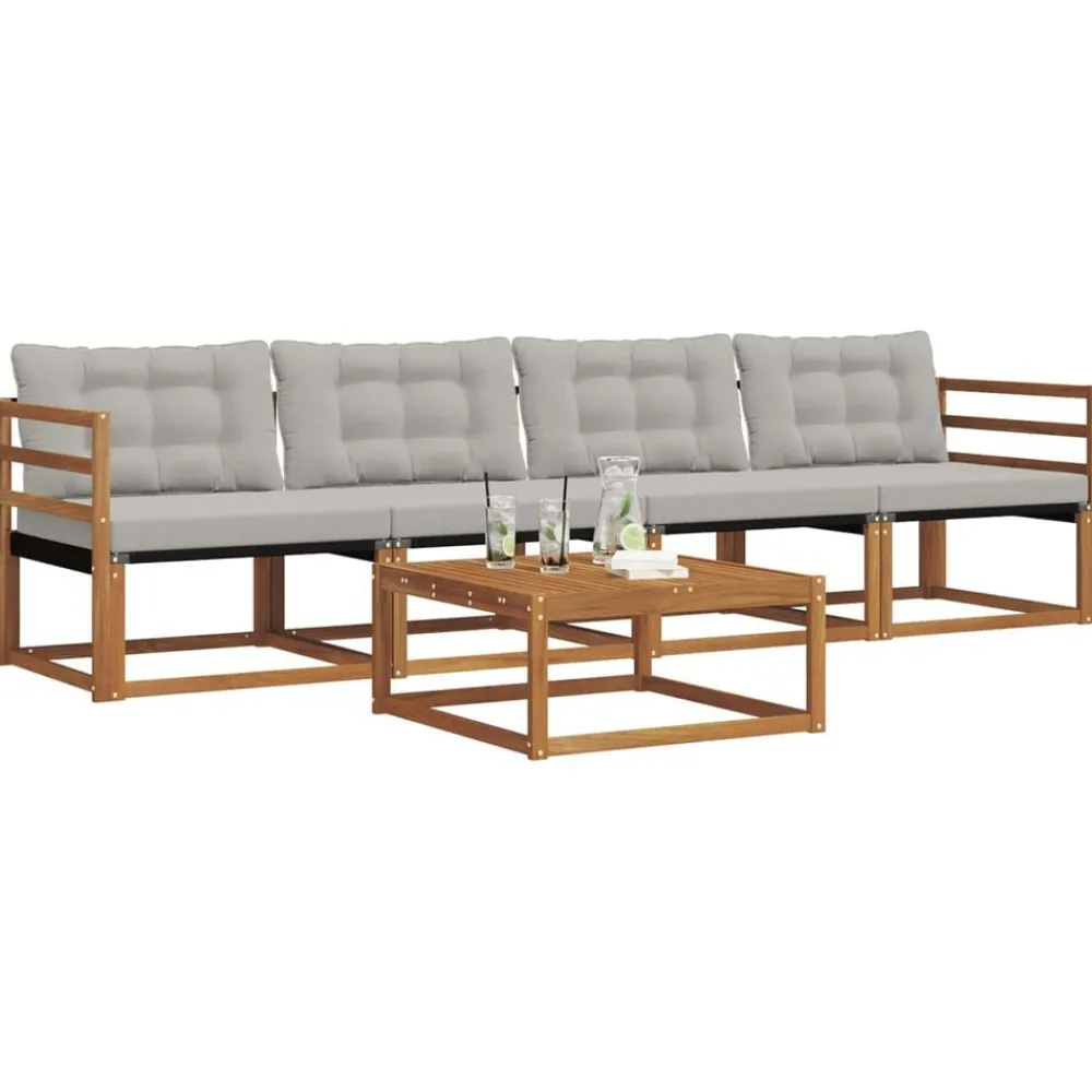 Buiten bankenset met kussen 5 pcs Natuurlijk en Lichtgrijs>vidaXL Sale