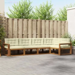 Buiten bankenset met kussen 5 pcs Natuurlijk en Crème>vidaXL New