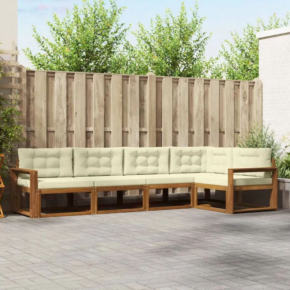 Buiten bankenset met kussen 5 pcs Natuurlijk en Crème>vidaXL New