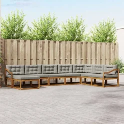 Buiten bankenset met kussen 8 pcs Natuurlijk en Lichtgrijs>vidaXL Best