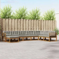 Meubelsets*vidaXL Buiten bankenset met kussen 8 pcs Natuurlijk en Lichtgrijs Naturel en lichtgrijs