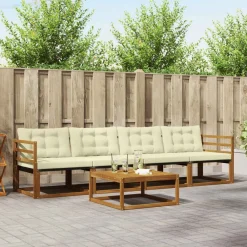 Buiten bankenset met kussen 5 pcs Natuurlijk en Crème>vidaXL