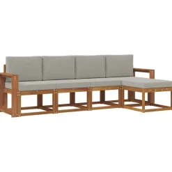 Buiten bankenset met kussen 5 pcs Natuurlijk en Lichtgrijs>vidaXL Online