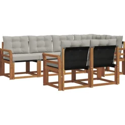 Buiten bankenset met kussen 7 pcs Natuurlijk en Lichtgrijs>vidaXL Best