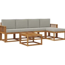 Meubelsets*vidaXL Buiten bankenset met kussen 6 pcs Natuurlijk en Lichtgrijs Naturel en lichtgrijs