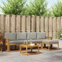 Meubelsets*vidaXL Buiten bankenset met kussen 6 pcs Natuurlijk en Lichtgrijs Naturel en lichtgrijs