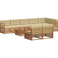 Meubelsets*vidaXL Buiten bankenset met kussen 9 pcs Natuurlijk en beige