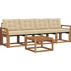 Meubelsets*vidaXL Buiten bankenset met kussen 5 pcs Natuurlijk en beige
