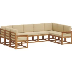 Meubelsets*vidaXL Buiten bankenset met kussen 9 pcs Natuurlijk en beige