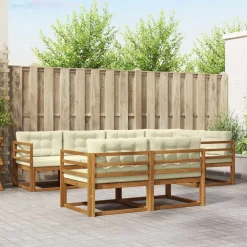 Buiten bankenset met kussen 7 pcs Natuurlijk en Crème>vidaXL Sale