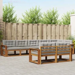 Buiten bankenset met kussen 8 pcs Natuurlijk en Lichtgrijs>vidaXL Best